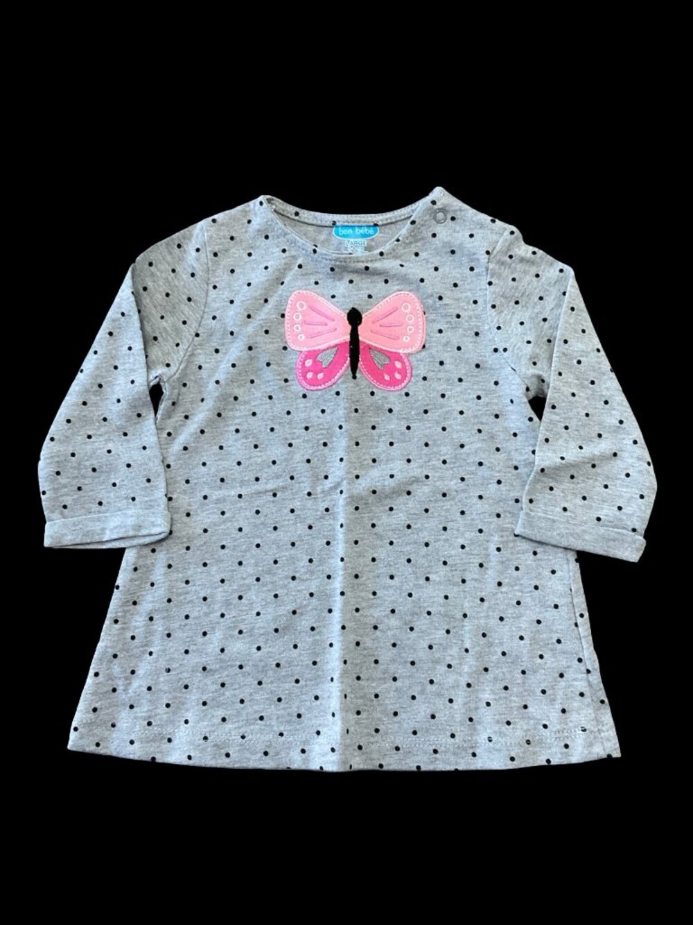 👣 5/$25 - Grey/Black Polka Dot Print Tunic Top w/ Butterfly Applique
